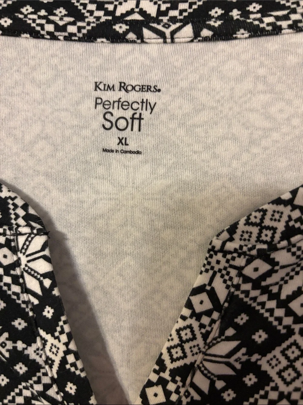 Kim Rogers Black and White 3/4  Long Sleeve Patterned Tunic